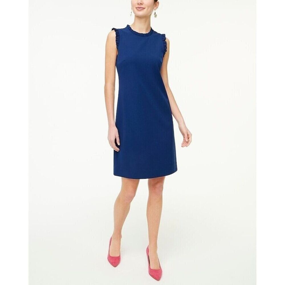 J.Crew Size 0P Ruffle Neck Sheath Midi Suit Dress Antique Blue Career NWT